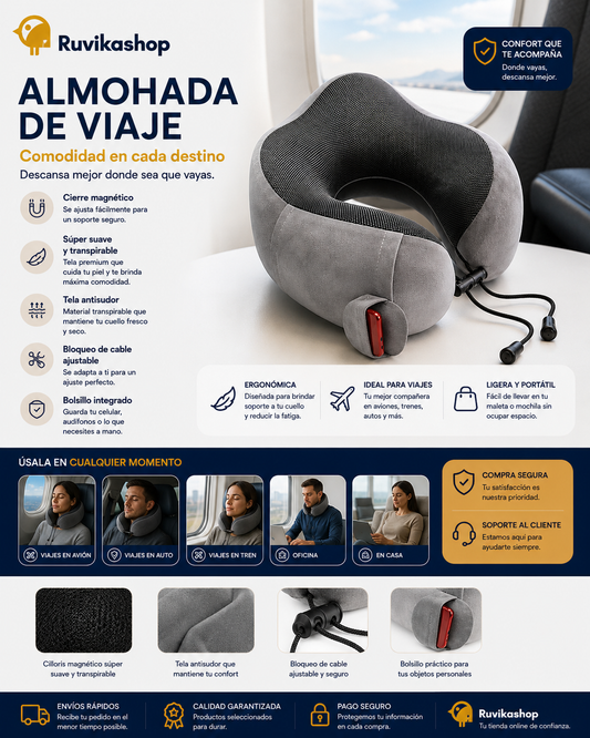 Almohada de viaje para el cuello, gris