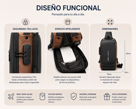 Bolso Bandolera Antirrobo Impermeable