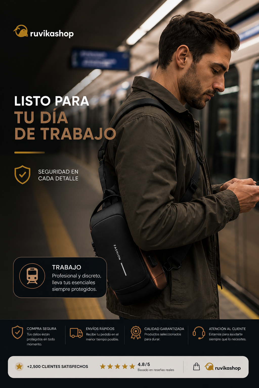 Bolso Bandolera Antirrobo Impermeable