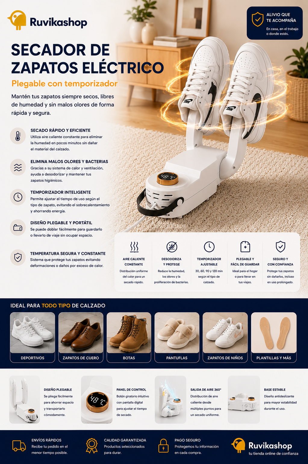 Secador de Zapatos Eléctrico Plegable