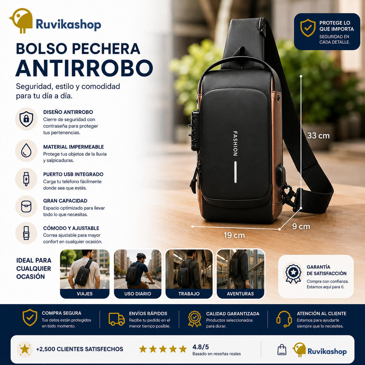 Bolso Bandolera Antirrobo Impermeable