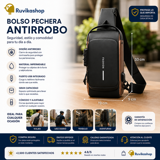 Bolso Bandolera Antirrobo Impermeable