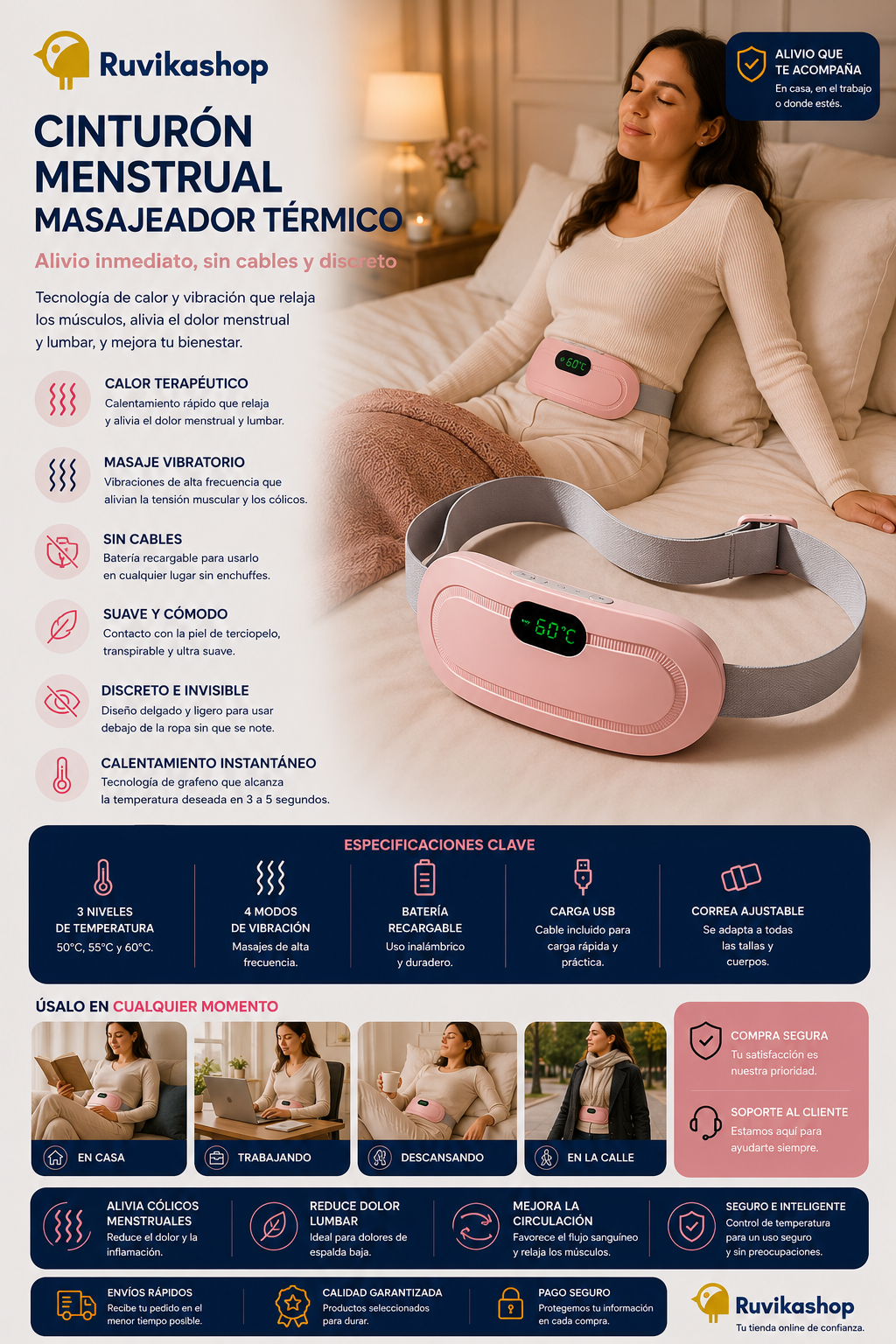 Cinturon Menstrual Masajeador Vientre