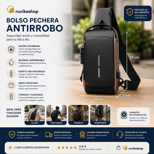 Bolso Bandolera Antirrobo Impermeable