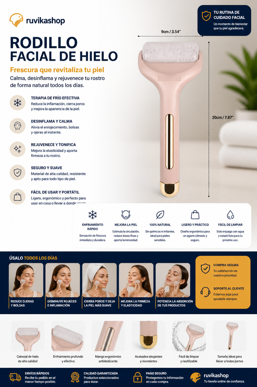 Rodillo De Hielo Facial Masajeador