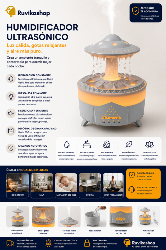 Humidificador Ufo Con Gotas y Luces
