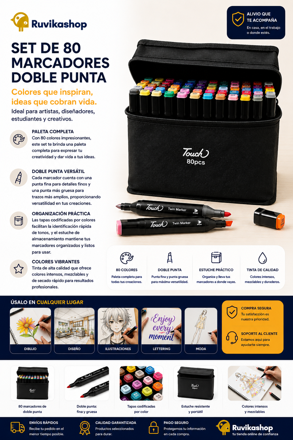Marcador Doble Punta 80 Lapices