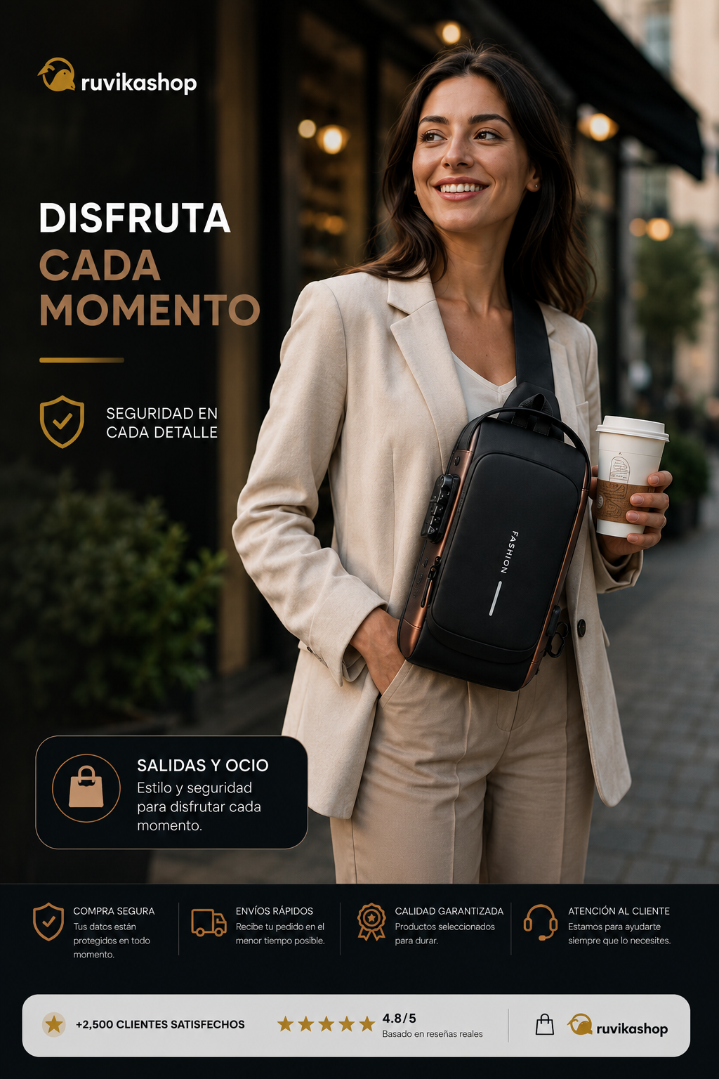 Bolso Bandolera Antirrobo Impermeable