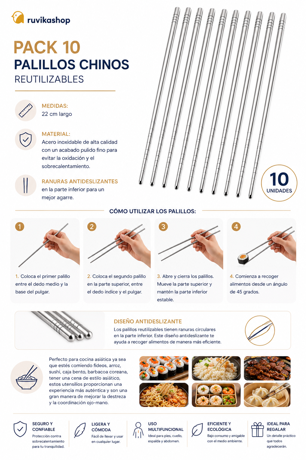 Palillos Chinos 5 Pares Reutilizables
